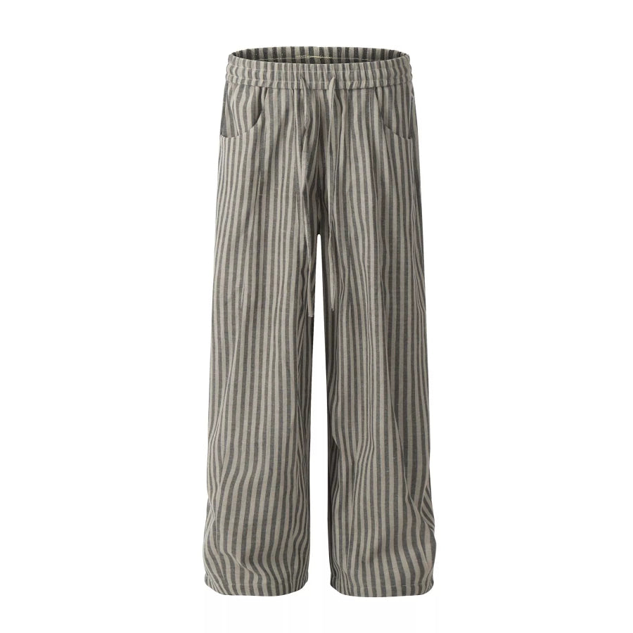 Men’s Striped Casual Drawstring Pants Gray / S Apparel and Accessories
