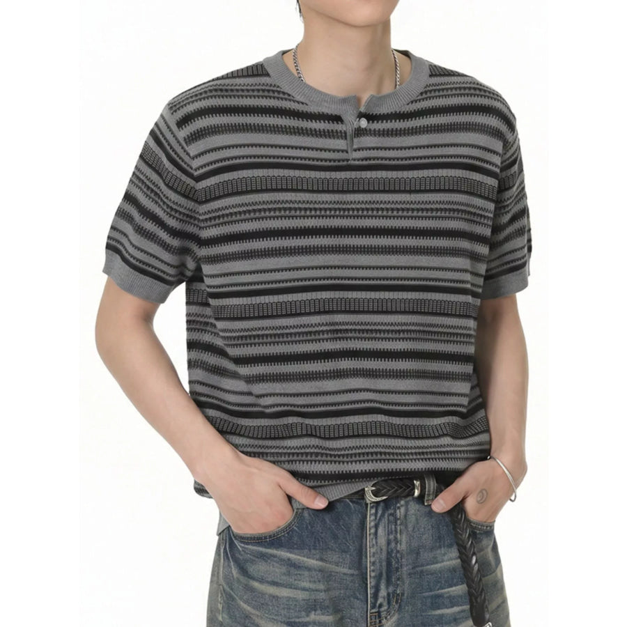 Men’s Striped Knit Henley T-Shirt Black / M