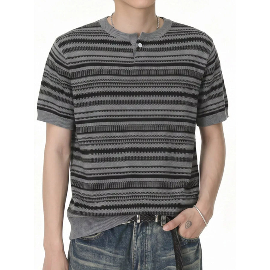 Men’s Striped Knit Henley T-Shirt