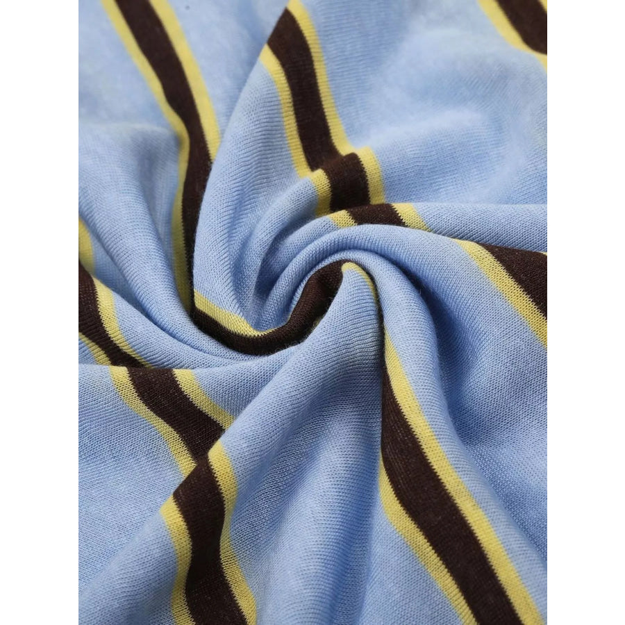 Men’s Striped Long-Sleeve Polo Shirt with Contrast Collar Apparel and Accessories