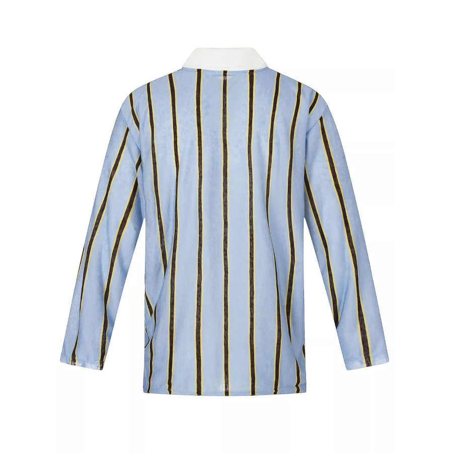 Men’s Striped Long-Sleeve Polo Shirt with Contrast Collar Apparel and Accessories