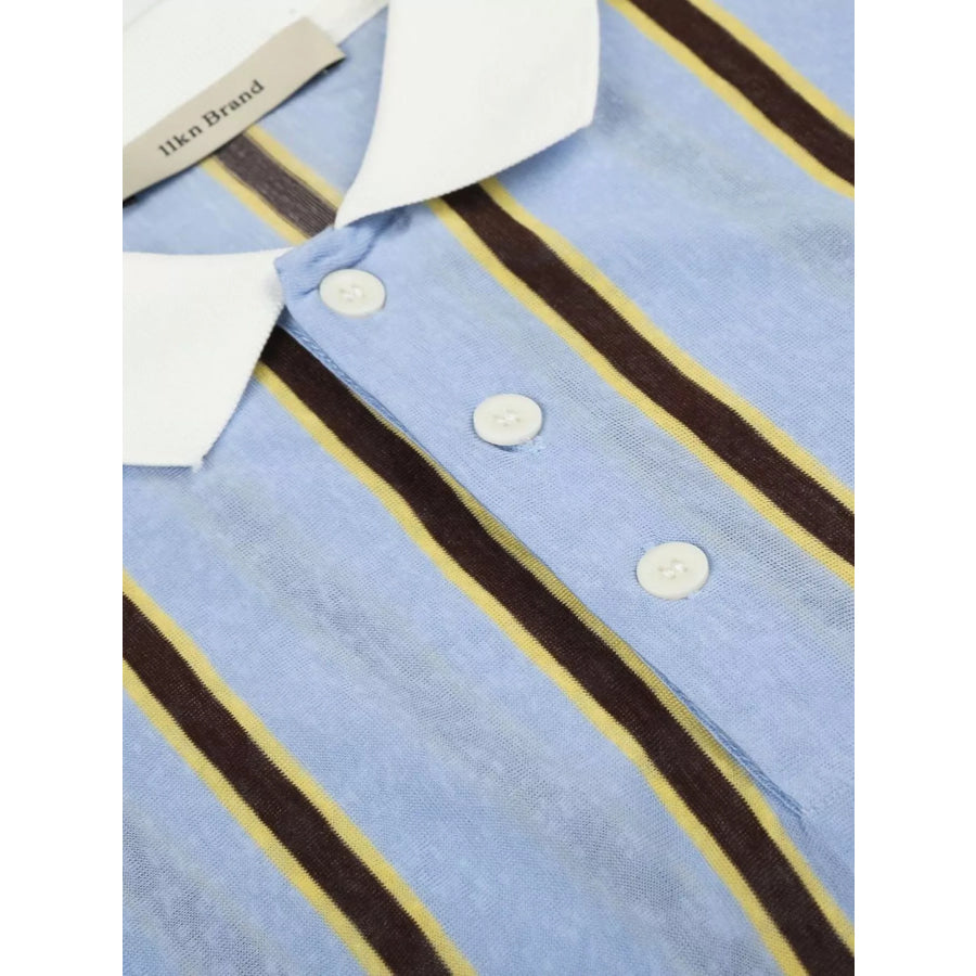 Men’s Striped Long-Sleeve Polo Shirt with Contrast Collar Apparel and Accessories