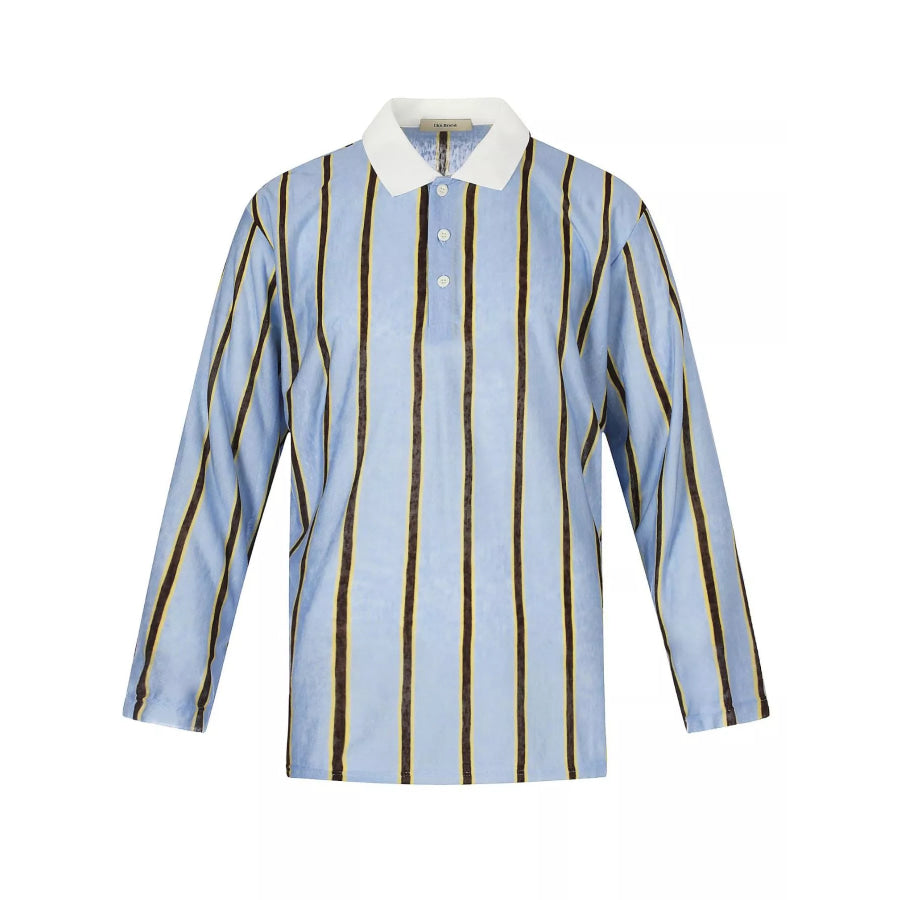 Men’s Striped Long-Sleeve Polo Shirt with Contrast Collar Light Blue / S Apparel and Accessories
