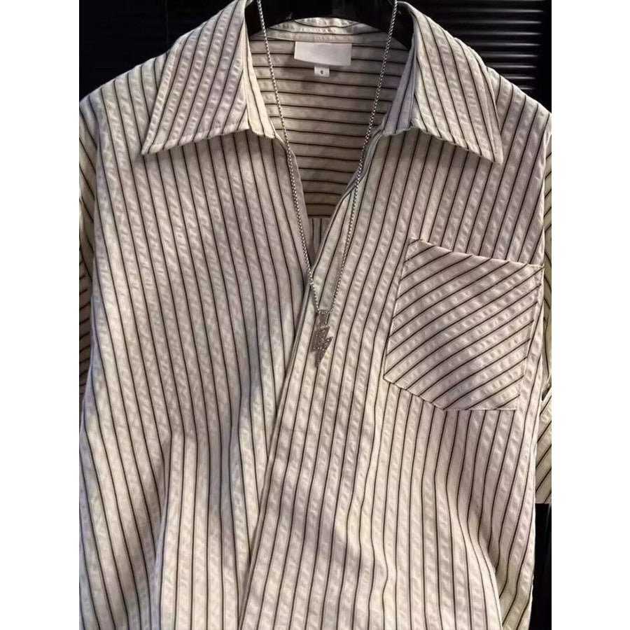Men’s Striped Roll-Up Sleeve Shirt Tan / M Apparel and Accessories
