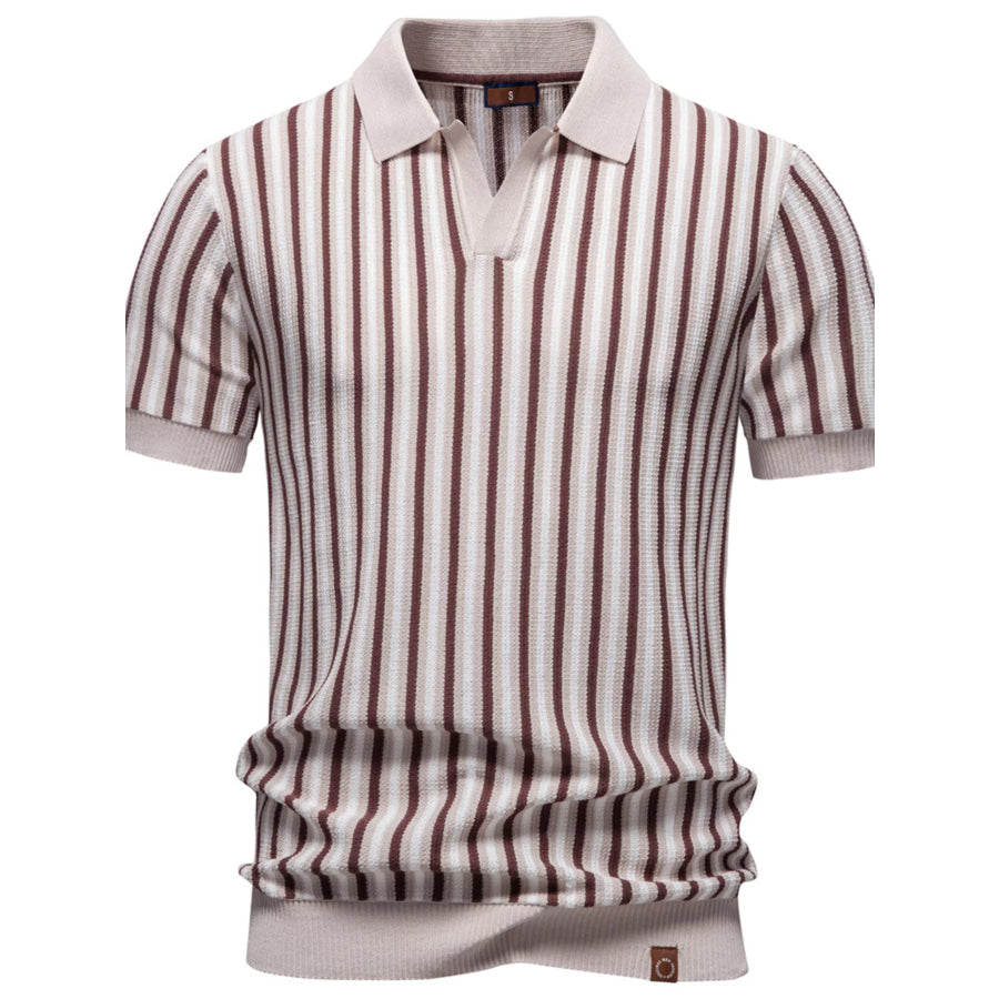 Men’s Striped Short Sleeve Polo Apricot / S Apparel and Accessories