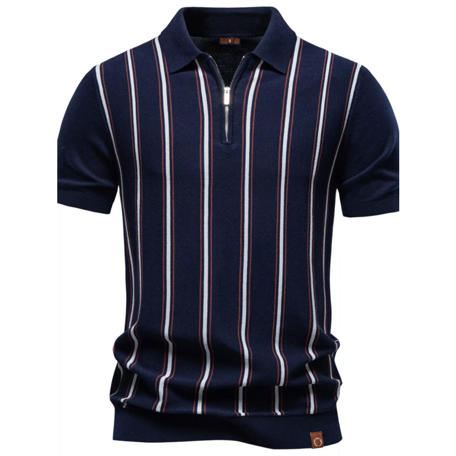 Men’s Striped Short Sleeve Polo Navy Blue / S Apparel and Accessories
