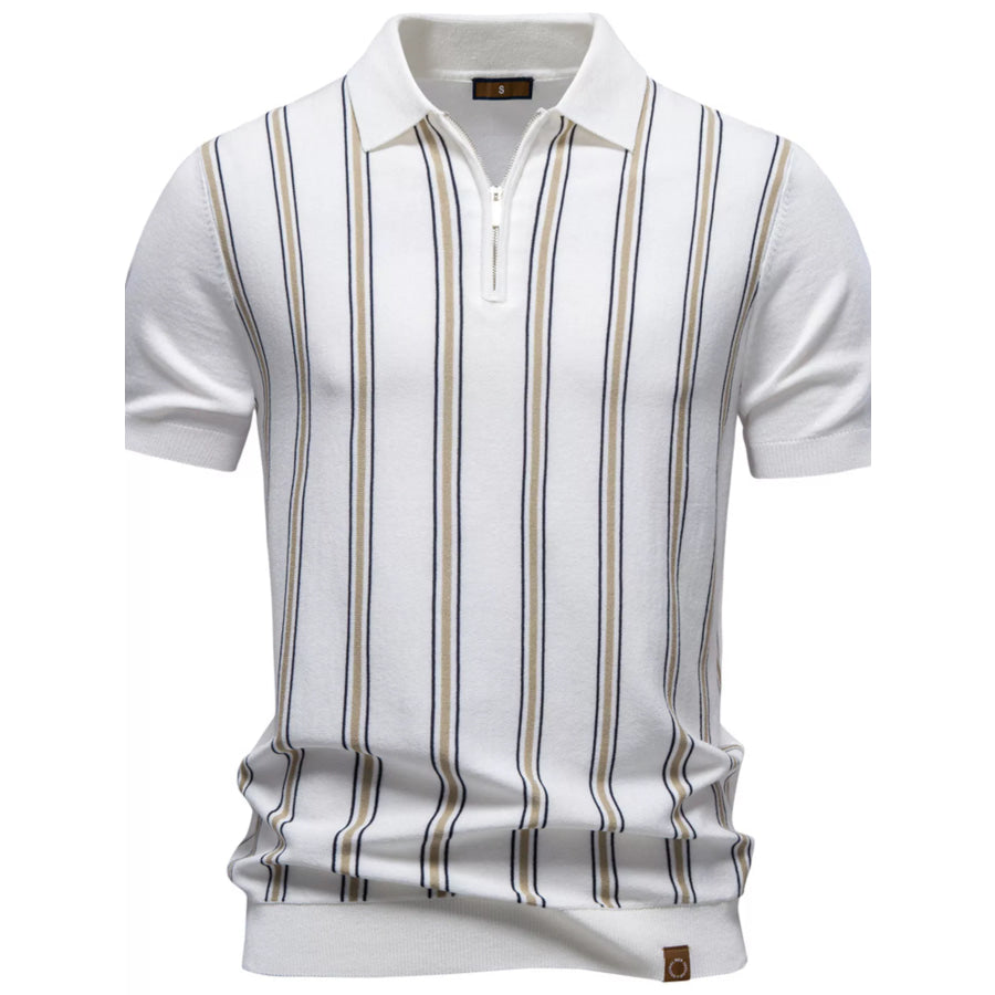 Men’s Striped Short Sleeve Polo White / S Apparel and Accessories