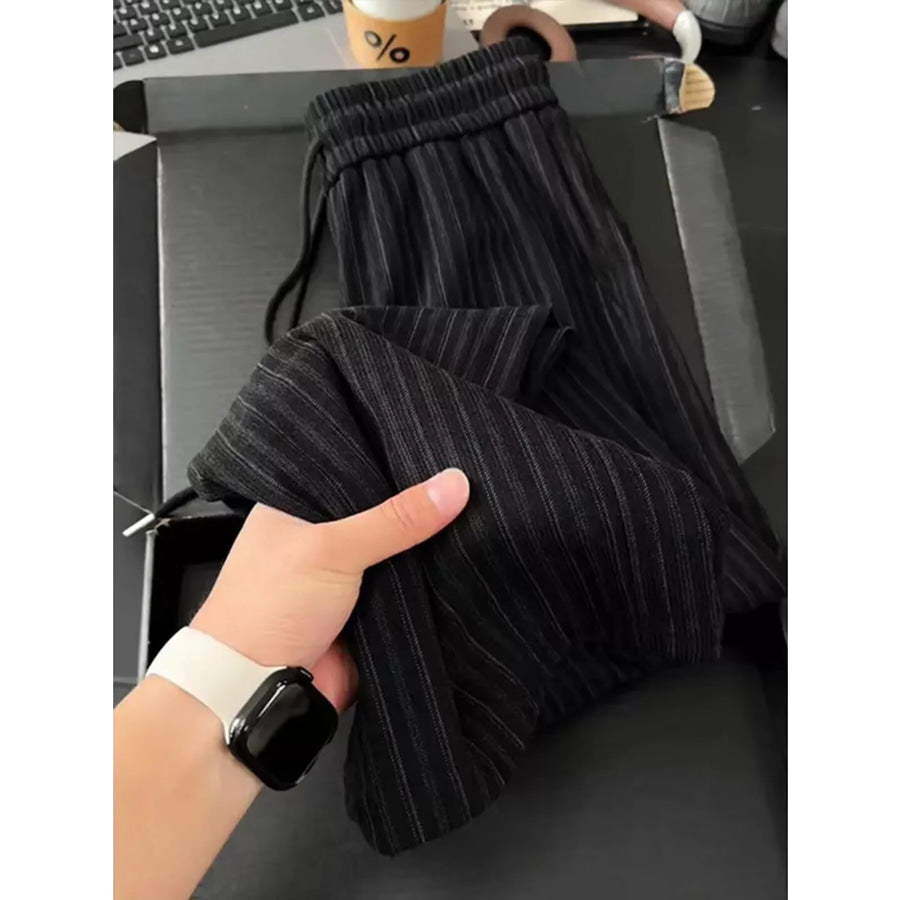 Men’s Striped Wide-Leg Casual Pants Black / M Apparel and Accessories