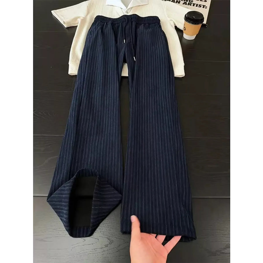 Men’s Striped Wide-Leg Casual Pants White / M Apparel and Accessories
