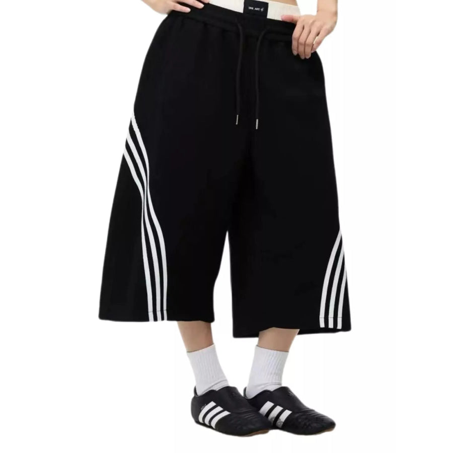 Men’s Striped Wide-Leg Cropped Pants Black / S Apparel and Accessories