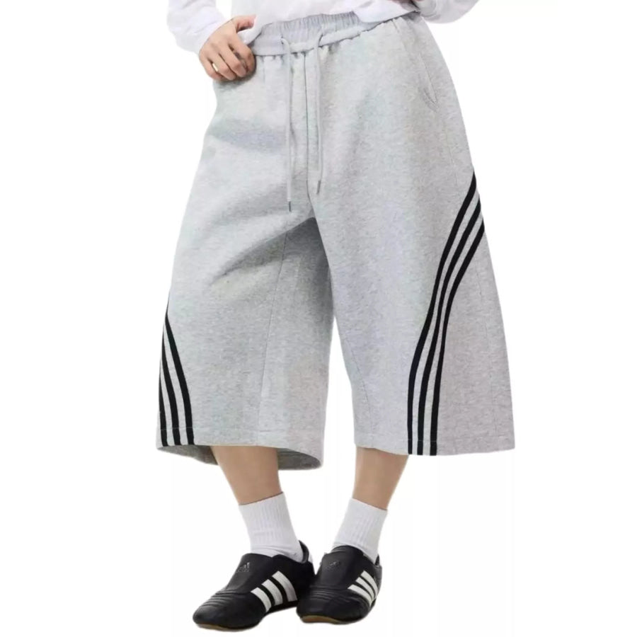 Men’s Striped Wide-Leg Cropped Pants Gray / S Apparel and Accessories