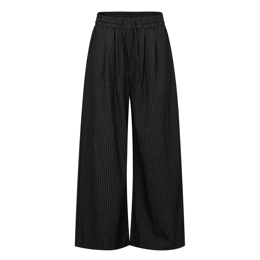 Men’s Striped Wide-Leg Drawstring Pants Black / S Apparel and Accessories