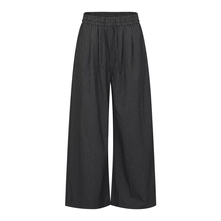 Men’s Striped Wide-Leg Drawstring Pants Gray / S Apparel and Accessories