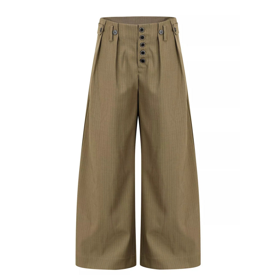 Men’s Striped Wide-Leg Pants Olive / S Apparel and Accessories