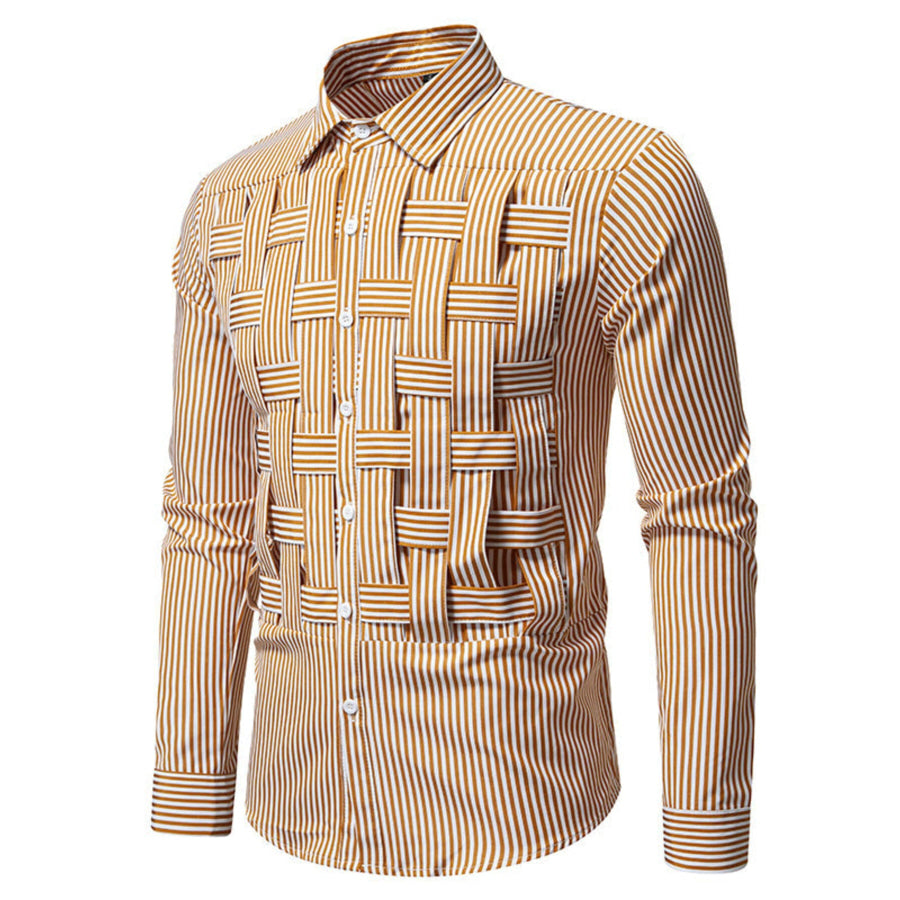 Men’s Striped Woven Pattern Long Sleeve Shirt Apparel and Accessories