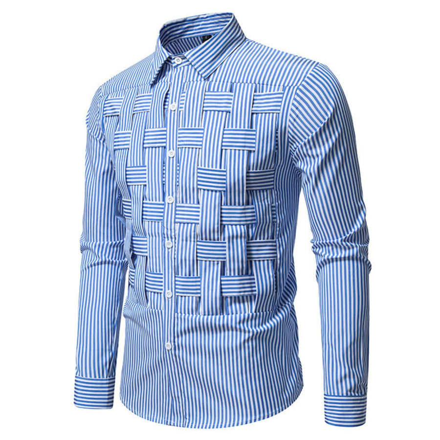 Men’s Striped Woven Pattern Long Sleeve Shirt Apparel and Accessories