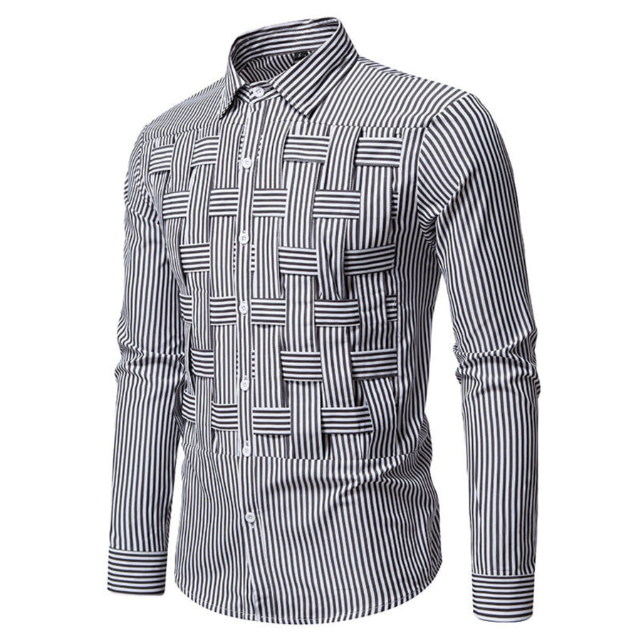 Men’s Striped Woven Pattern Long Sleeve Shirt Apparel and Accessories