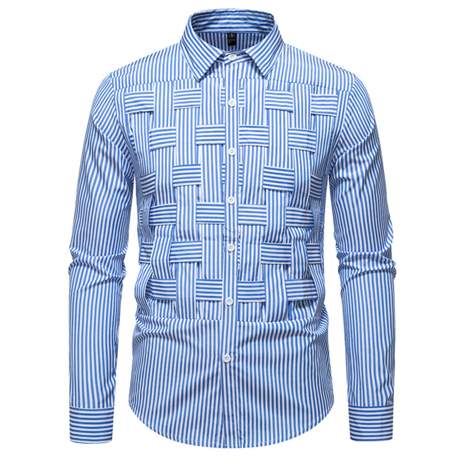 Men’s Striped Woven Pattern Long Sleeve Shirt Blue / S Apparel and Accessories
