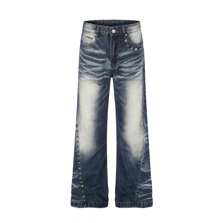 Men’s Studded Washed Bootcut Jeans Blue / S Apparel and Accessories