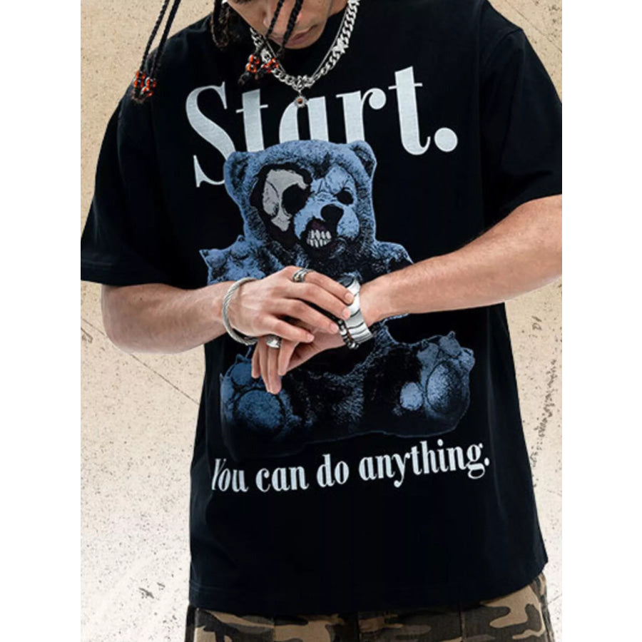Men’s Teddy Bear Graphic Round Neck Oversized T-Shirt Apparel and Accessories