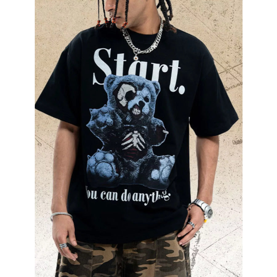 Men’s Teddy Bear Graphic Round Neck Oversized T-Shirt Black / S Apparel and Accessories