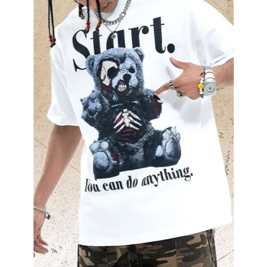 Men’s Teddy Bear Graphic Round Neck Oversized T-Shirt White / S Apparel and Accessories