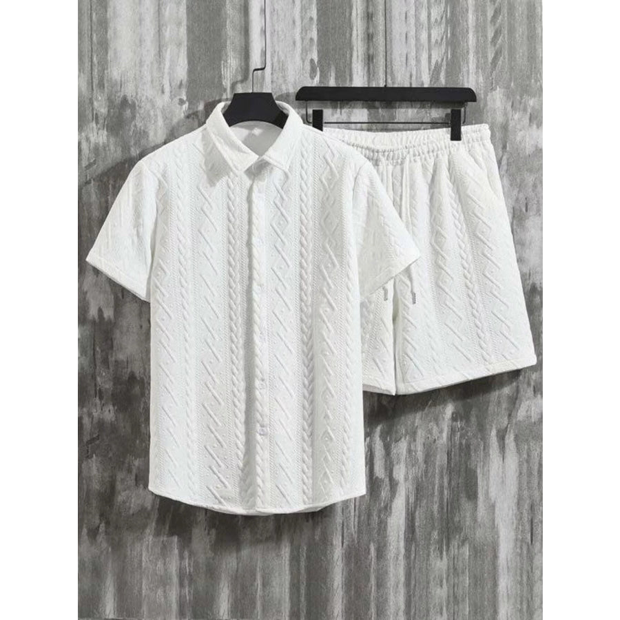 Men’s Textured Knit Short Sleeve Polo & Shorts Set White / S Apparel and Accessories