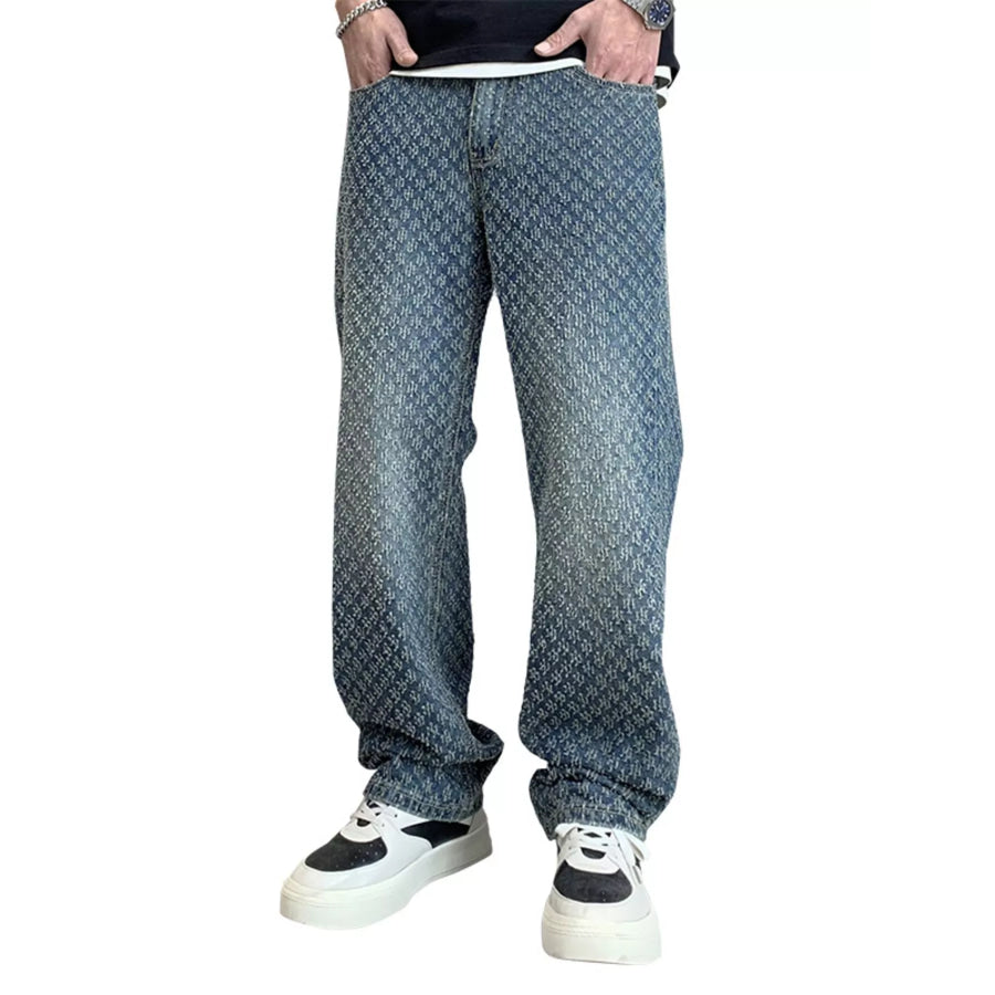 Men’s Textured Pattern Relaxed Fit Jeans Apparel and Accessories