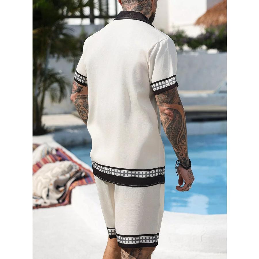 Men’s Tropical Palm Tree Print Short Sleeve Shirt and Shorts Set Apparel and Accessories