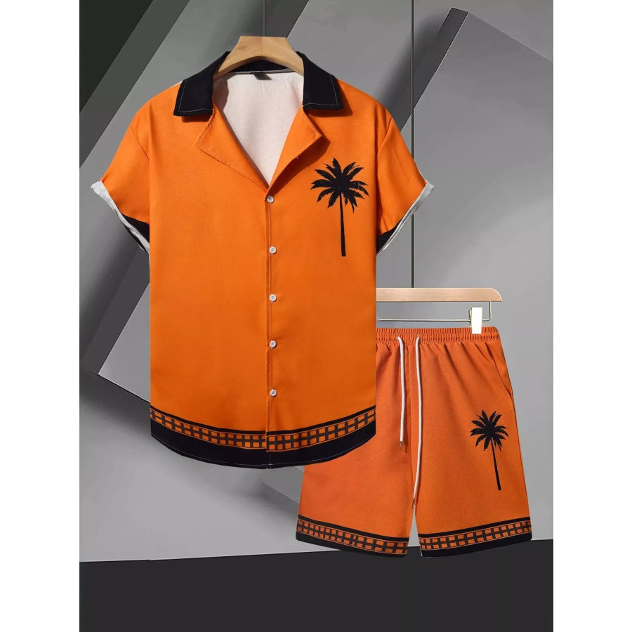 Men’s Tropical Palm Tree Print Short Sleeve Shirt and Shorts Set Apparel and Accessories