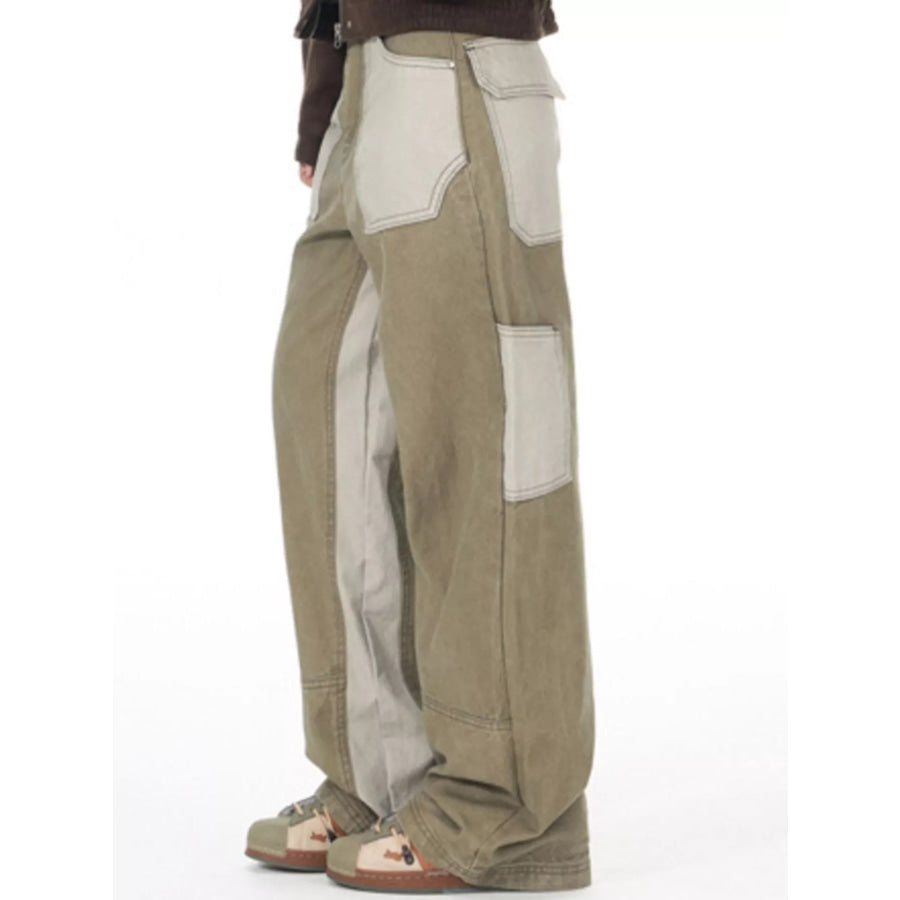Men’s Two-Tone Wide Leg Cargo Pants Apparel and Accessories