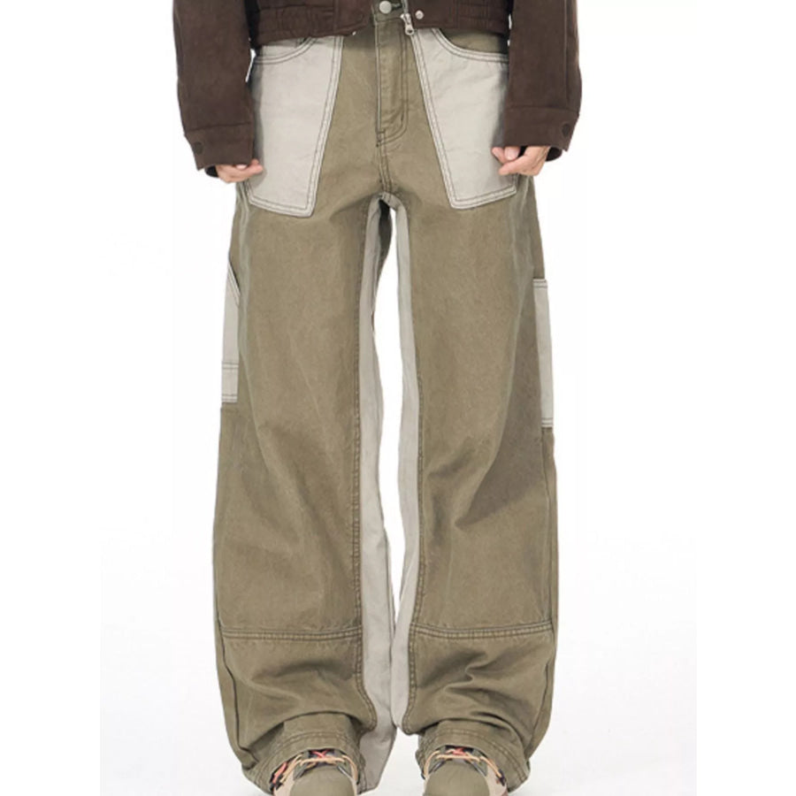 Men’s Two-Tone Wide Leg Cargo Pants Army Green / XS Apparel and Accessories