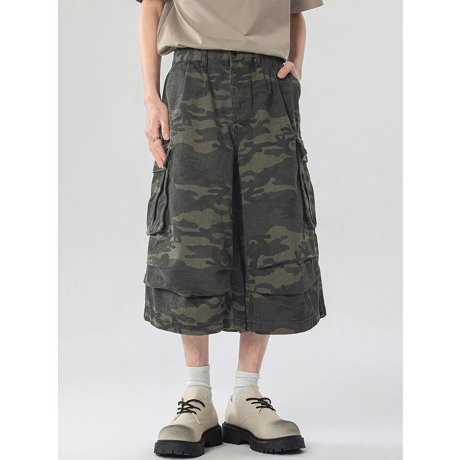 Men’s Urban Camo Wide Leg Cargo Pants Camouflage Gray / S Apparel and Accessories