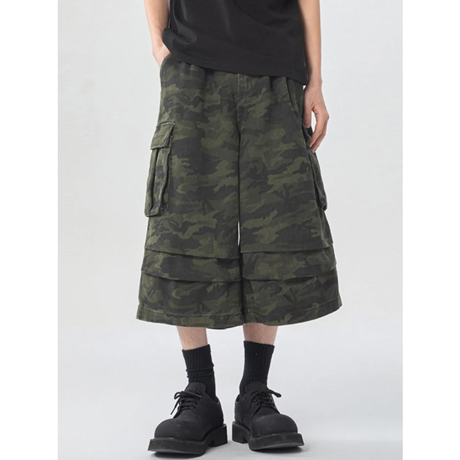 Men’s Urban Camo Wide Leg Cargo Pants Camouflage Green / S Apparel and Accessories