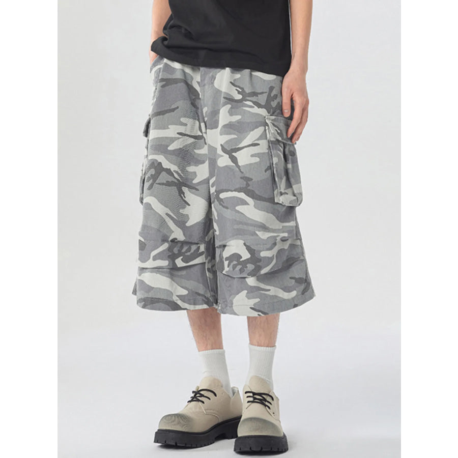 Men’s Urban Camo Wide Leg Cargo Pants Camouflage White / S Apparel and Accessories