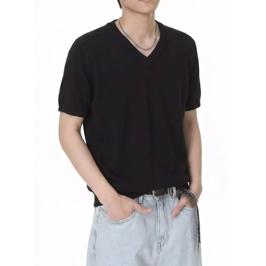 Men’s V-Neck Short-Sleeve Knit T-Shirt Black / M