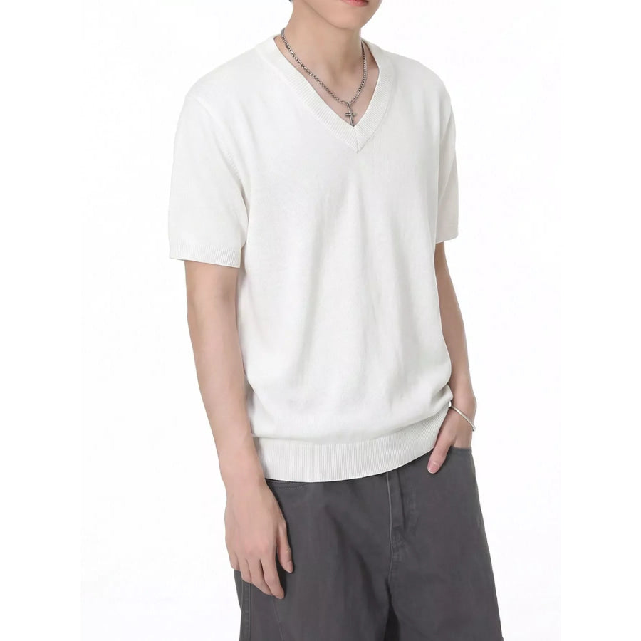 Men’s V-Neck Short-Sleeve Knit T-Shirt