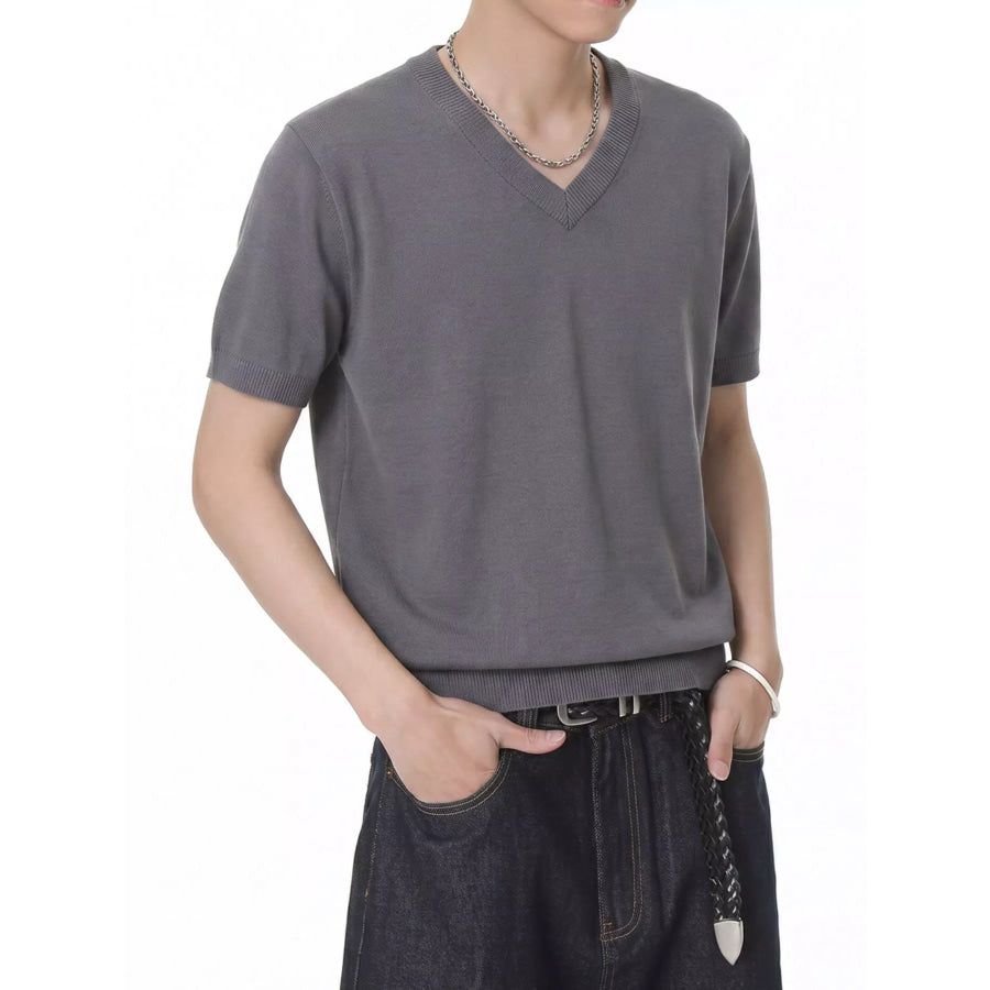 Men’s V-Neck Short-Sleeve Knit T-Shirt