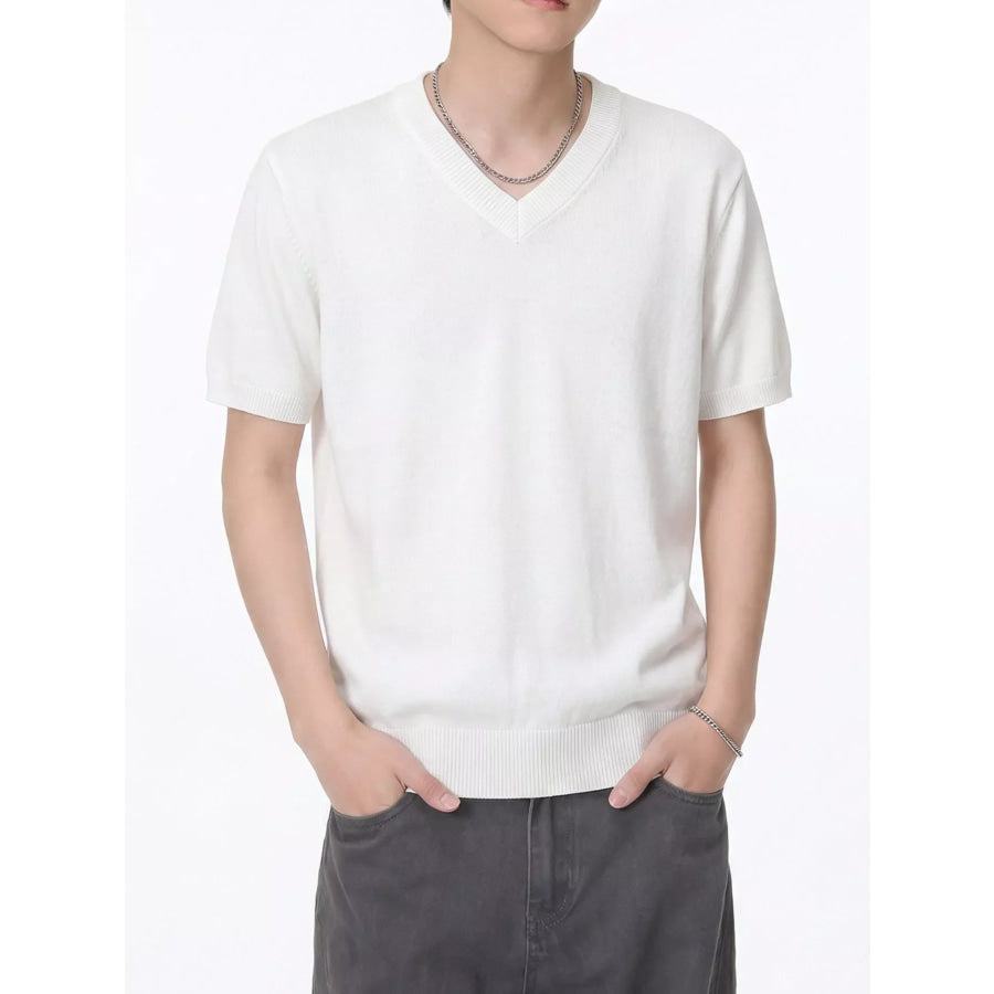 Men’s V-Neck Short-Sleeve Knit T-Shirt White / M