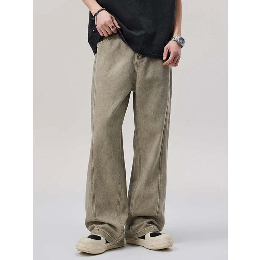 Men’s Vintage Wash Wide Leg Pants Khaki / 28 Apparel and Accessories