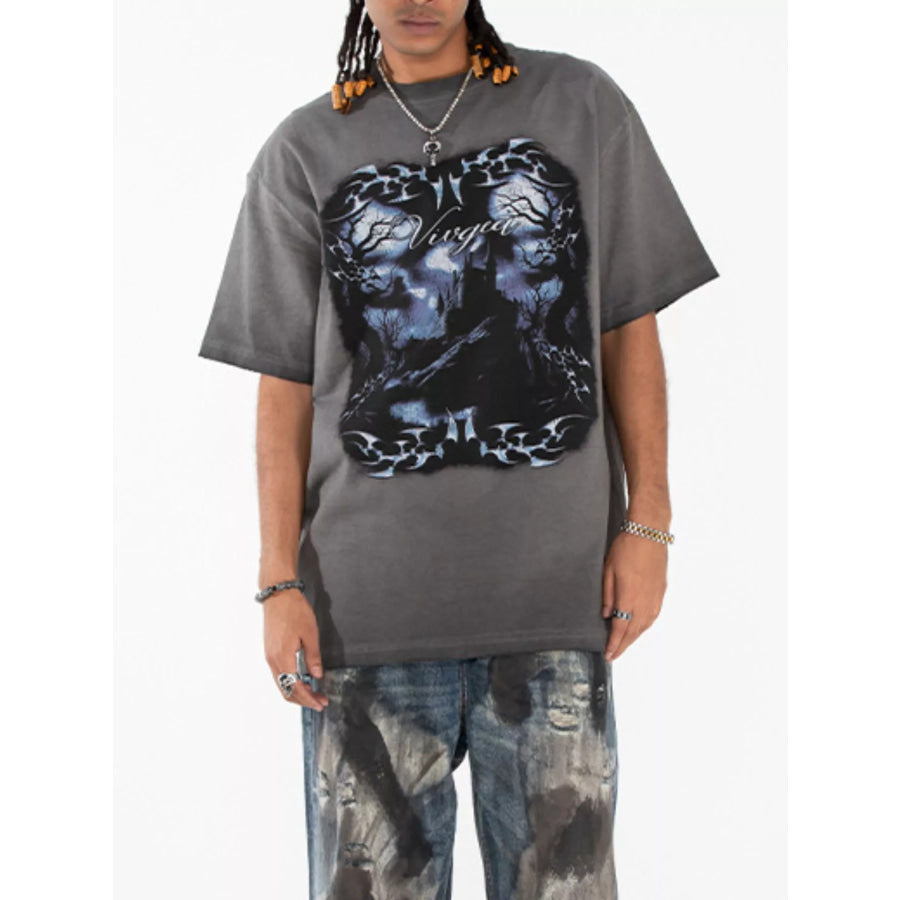 Men’s Vintage Washed Graphic Oversized T-Shirt Grey / S Apparel and Accessories