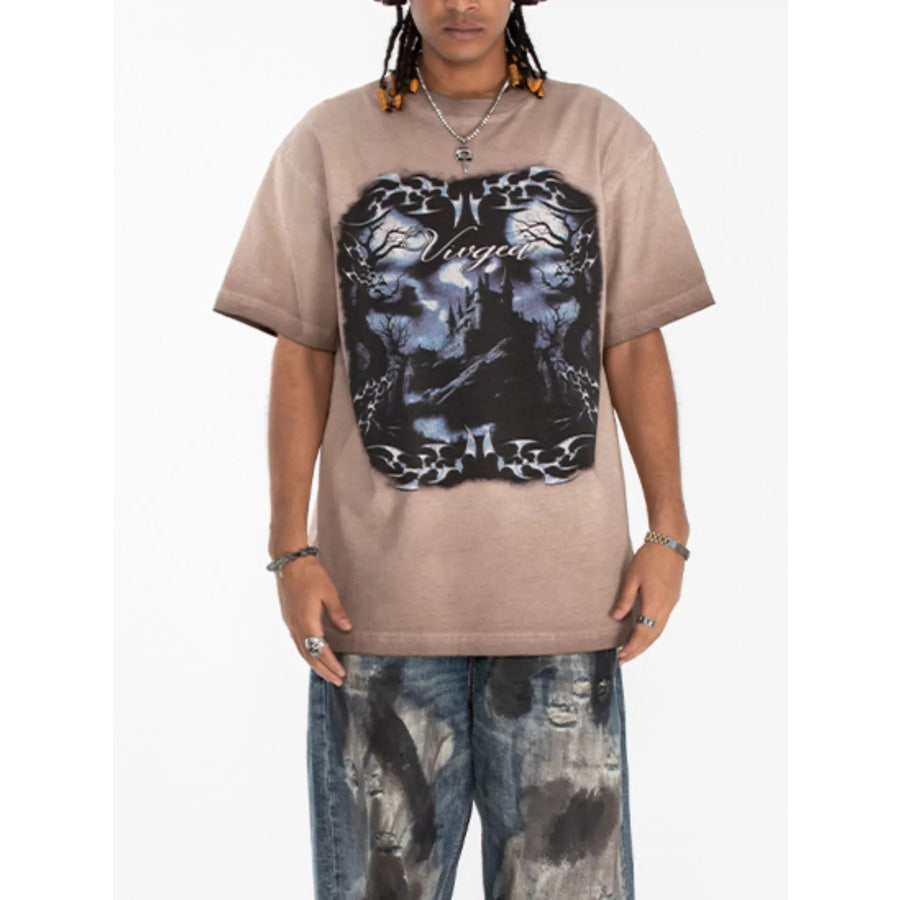 Men’s Vintage Washed Graphic Oversized T-Shirt Khaki / S Apparel and Accessories