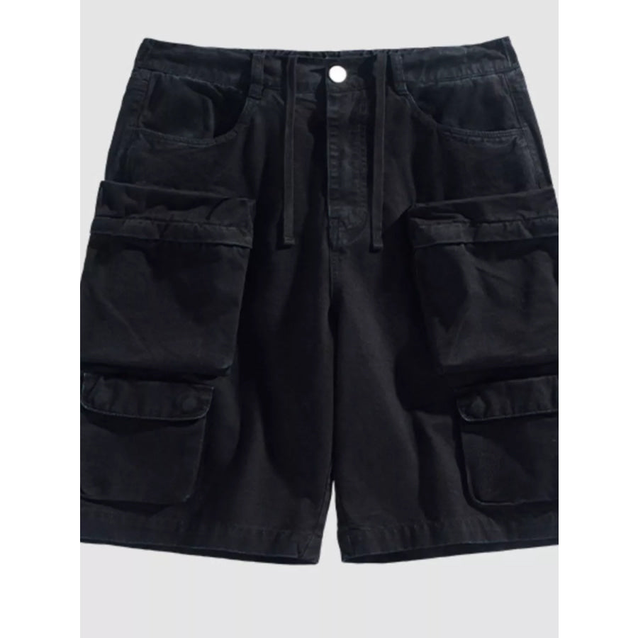 Men’s Vintage Washed Multi-Pocket Cargo Shorts Black / M Apparel and Accessories