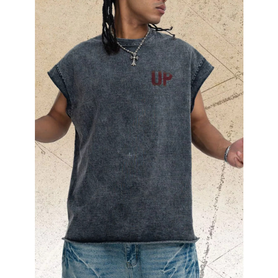 Men’s Vintage Washed Tank Top with ’UP’ Letter Dark Gray / M Apparel and Accessories