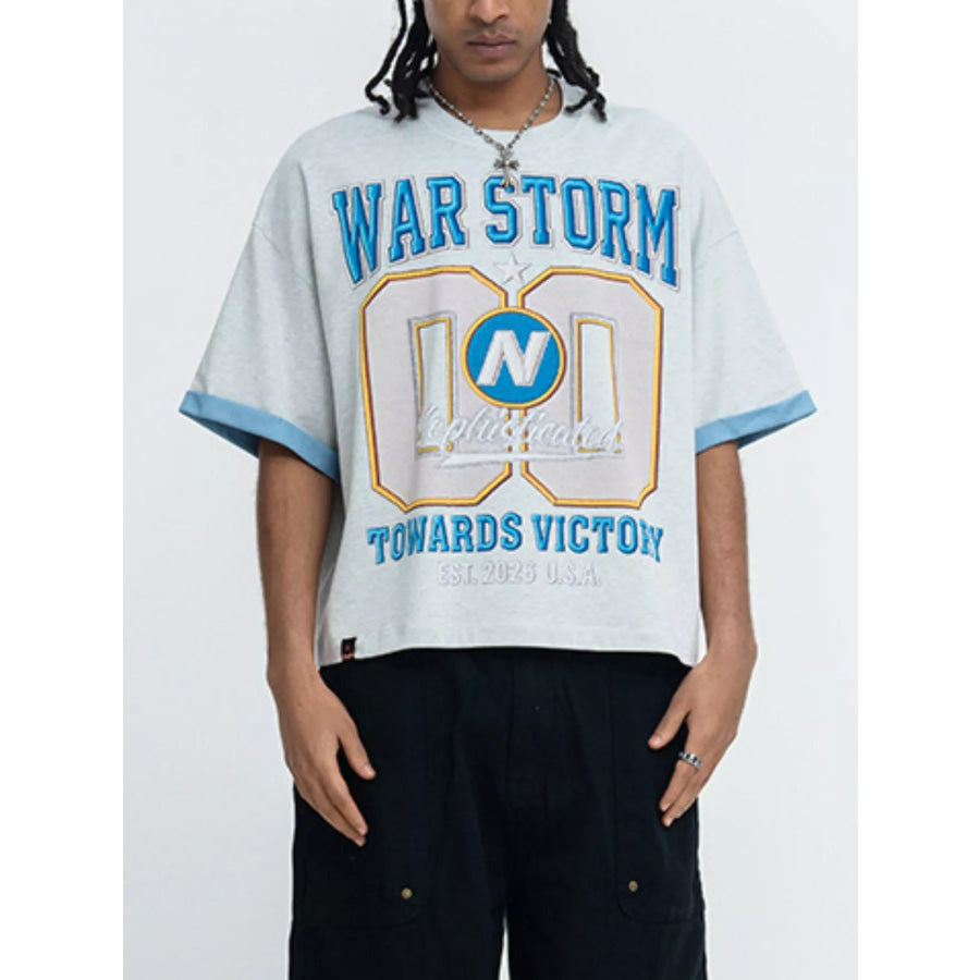 Men’s War Storm Graphic Round Neck T-Shirt Light Blue / M Apparel and Accessories