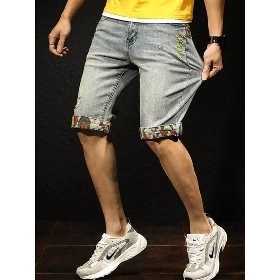 Men’s Wash Denim Shorts with Rolled Cuffs Black / 28 Apparel and Accessories