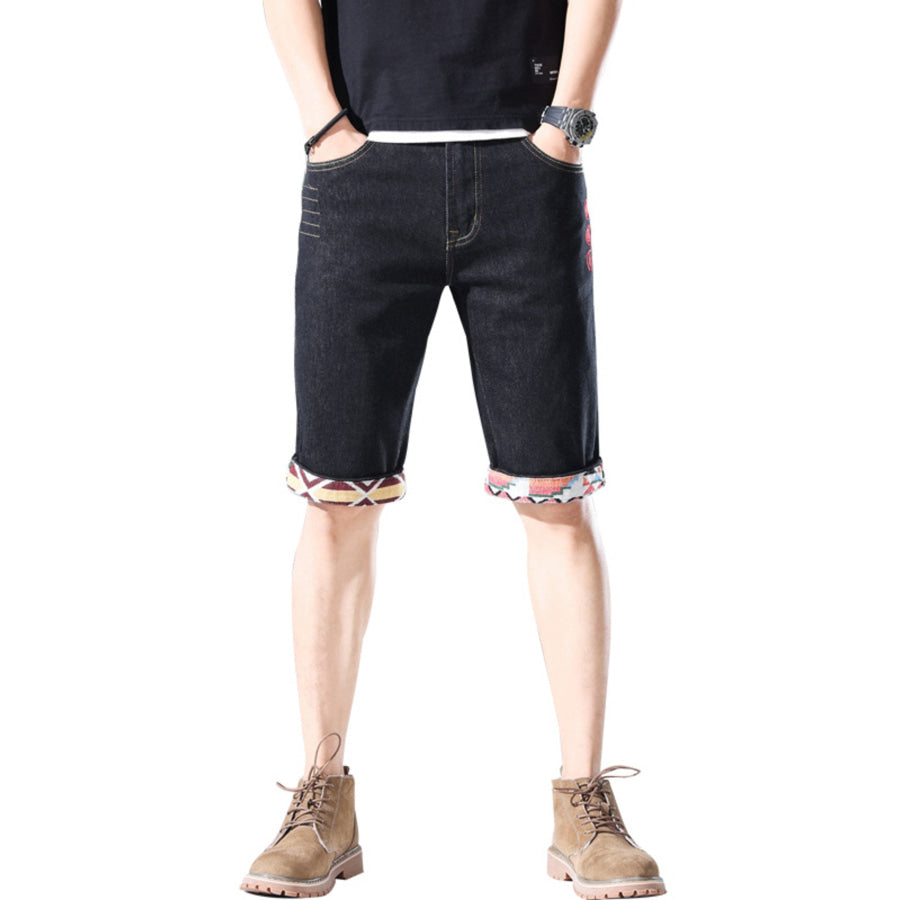 Men’s Wash Denim Shorts with Rolled Cuffs Black / 28 Apparel and Accessories