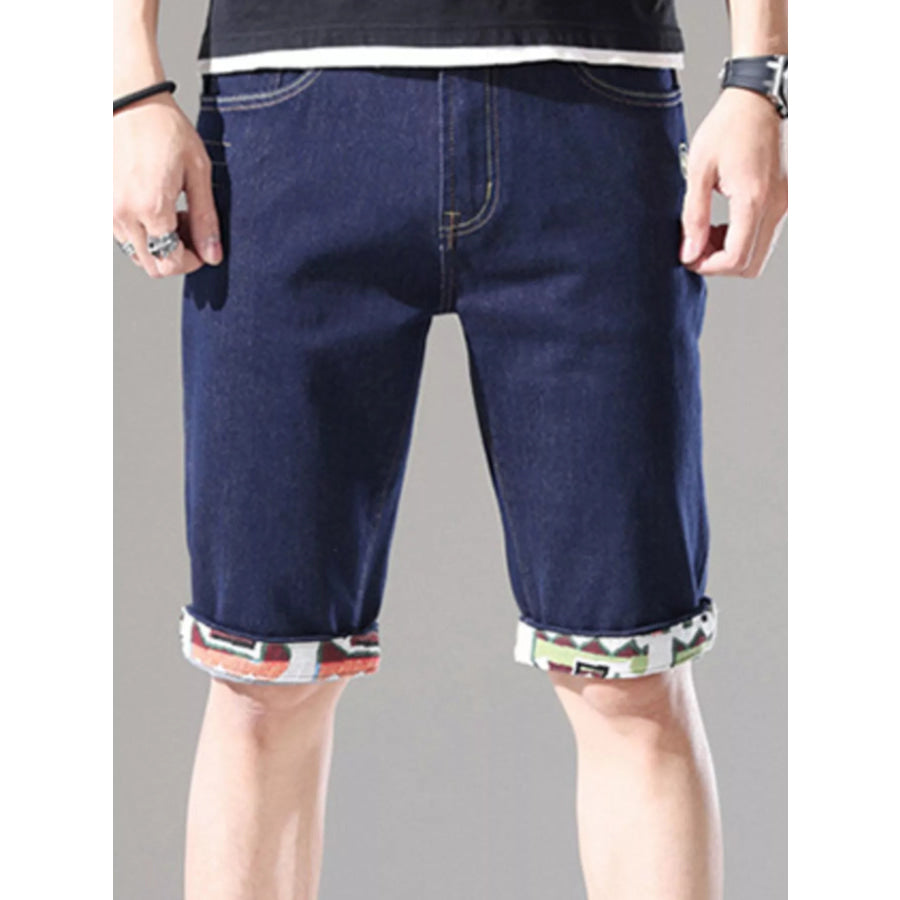 Men’s Wash Denim Shorts with Rolled Cuffs Dark Blue / 28 Apparel and Accessories