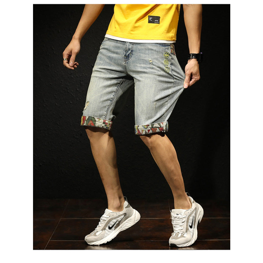 Men’s Wash Denim Shorts with Rolled Cuffs Nostalgic Blue / 28 Apparel and Accessories