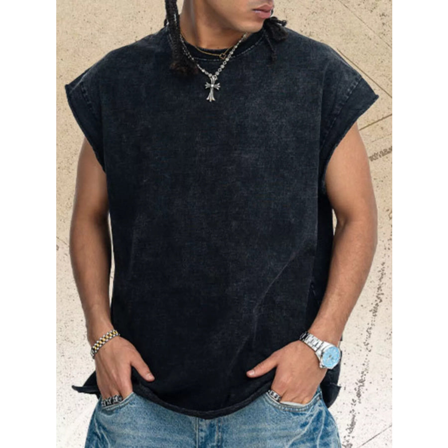 Men’s Washed Round Neck Tank Black / M Apparel and Accessories